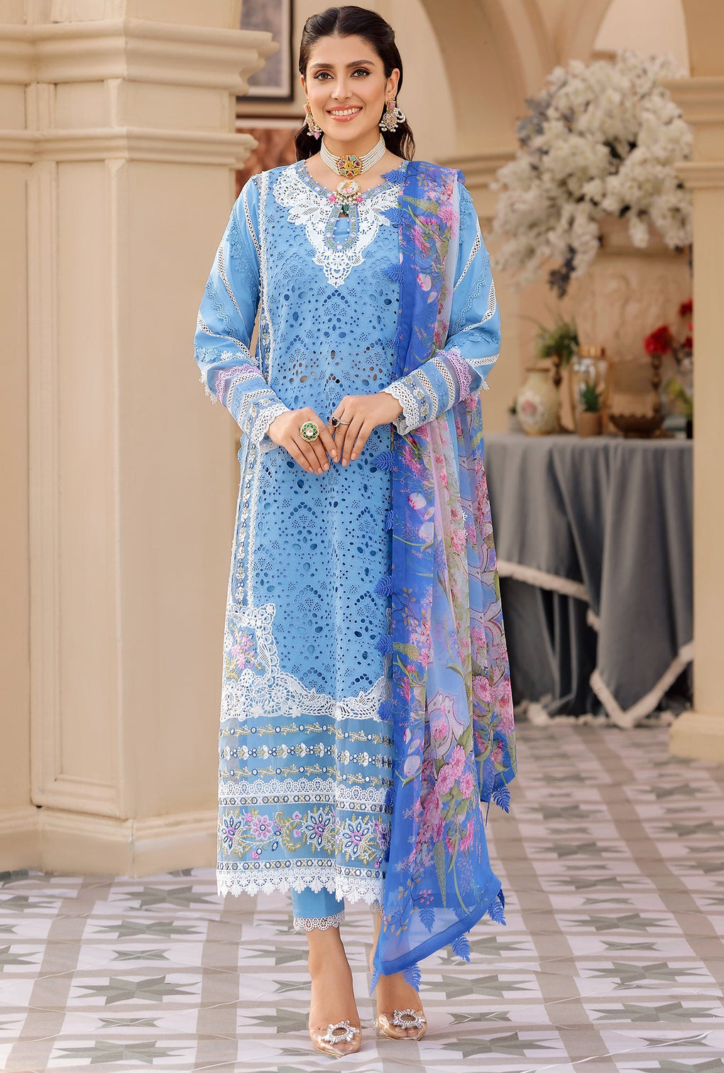 D - 10 - Cerulean  | Noor By Saadia Asad  | Eid Laserkari Collection 2022