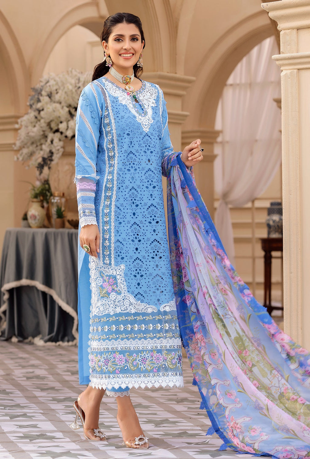 D - 10 - Cerulean  | Noor By Saadia Asad  | Eid Laserkari Collection 2022