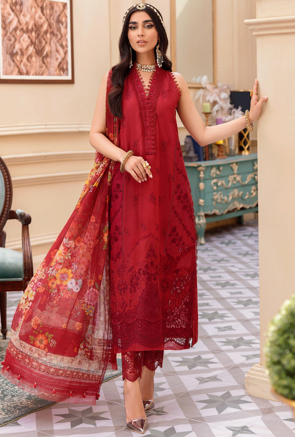 D - 04 - Scarlet | Noor By Saadia Asad  | Eid Laserkari Collection 2022
