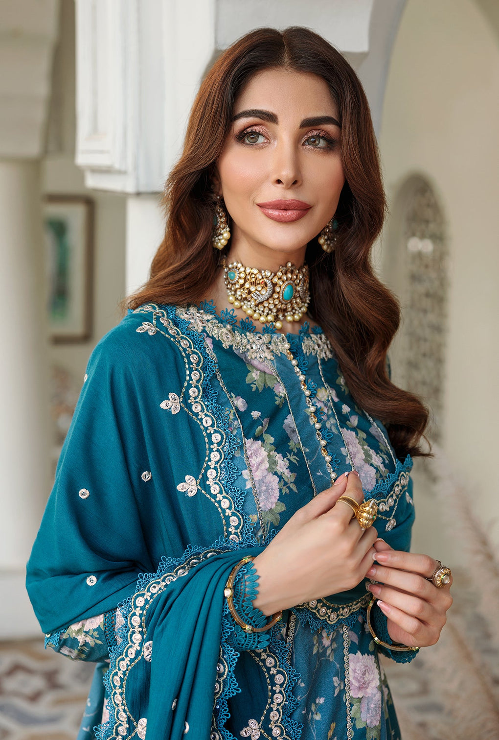 D5 - A - AROMA | Noor | Embroidered Prints Woolen Shawl Collection 2022