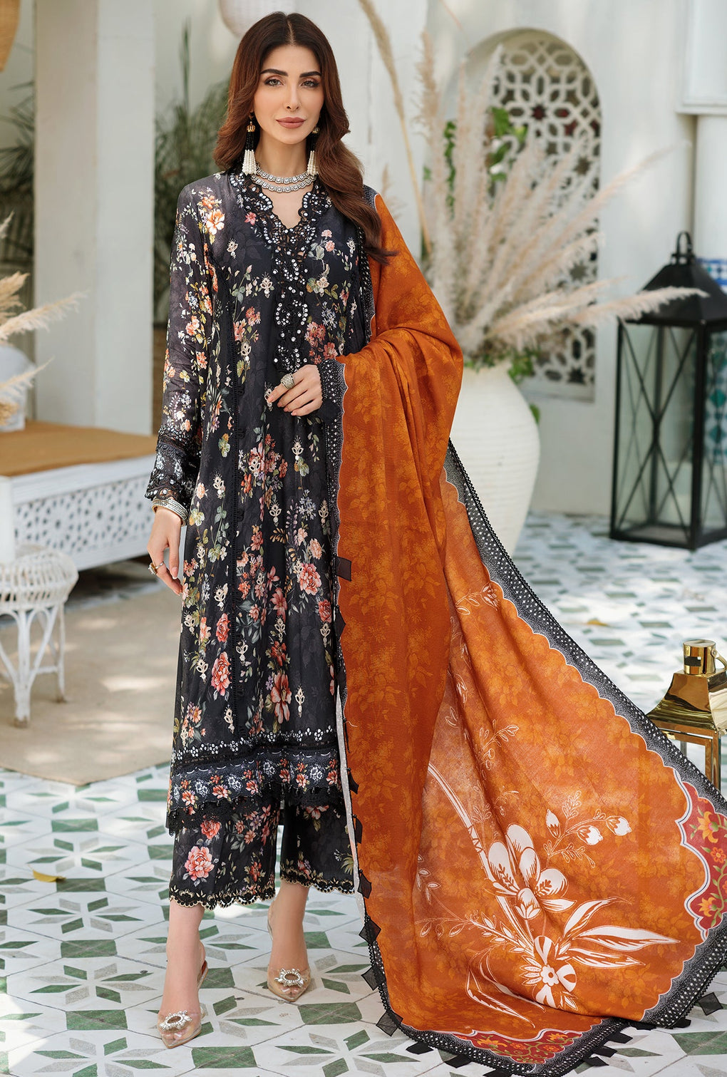 D1 - A - RUSTWOOD | Noor | Embroidered Prints Woolen Shawl Collection 2022