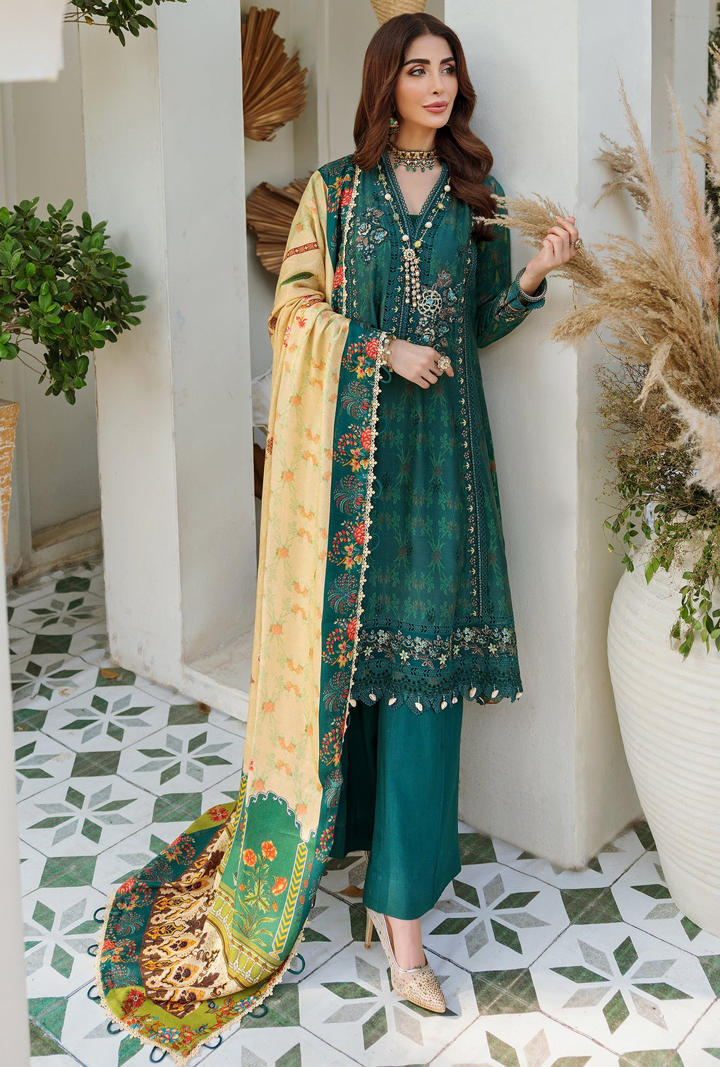 D6 - B - TIARA | Noor | Embroidered Prints Woolen Shawl Collection 2022