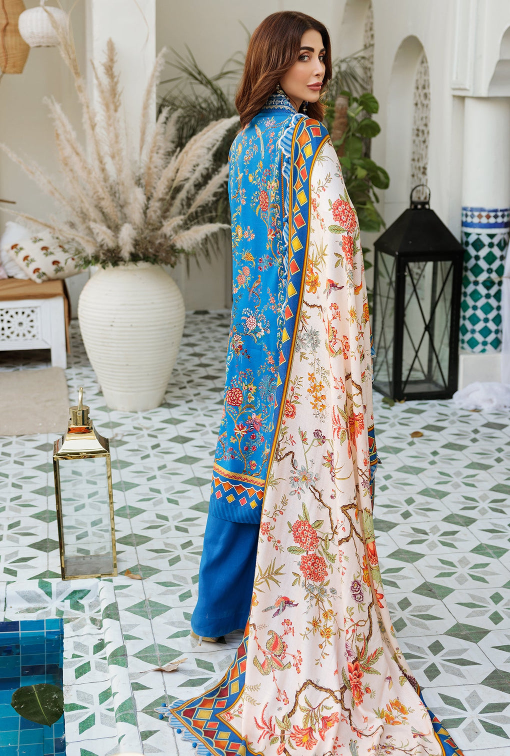 D7 - B - LAUREL | Noor | Embroidered Prints Woolen Shawl Collection 2022