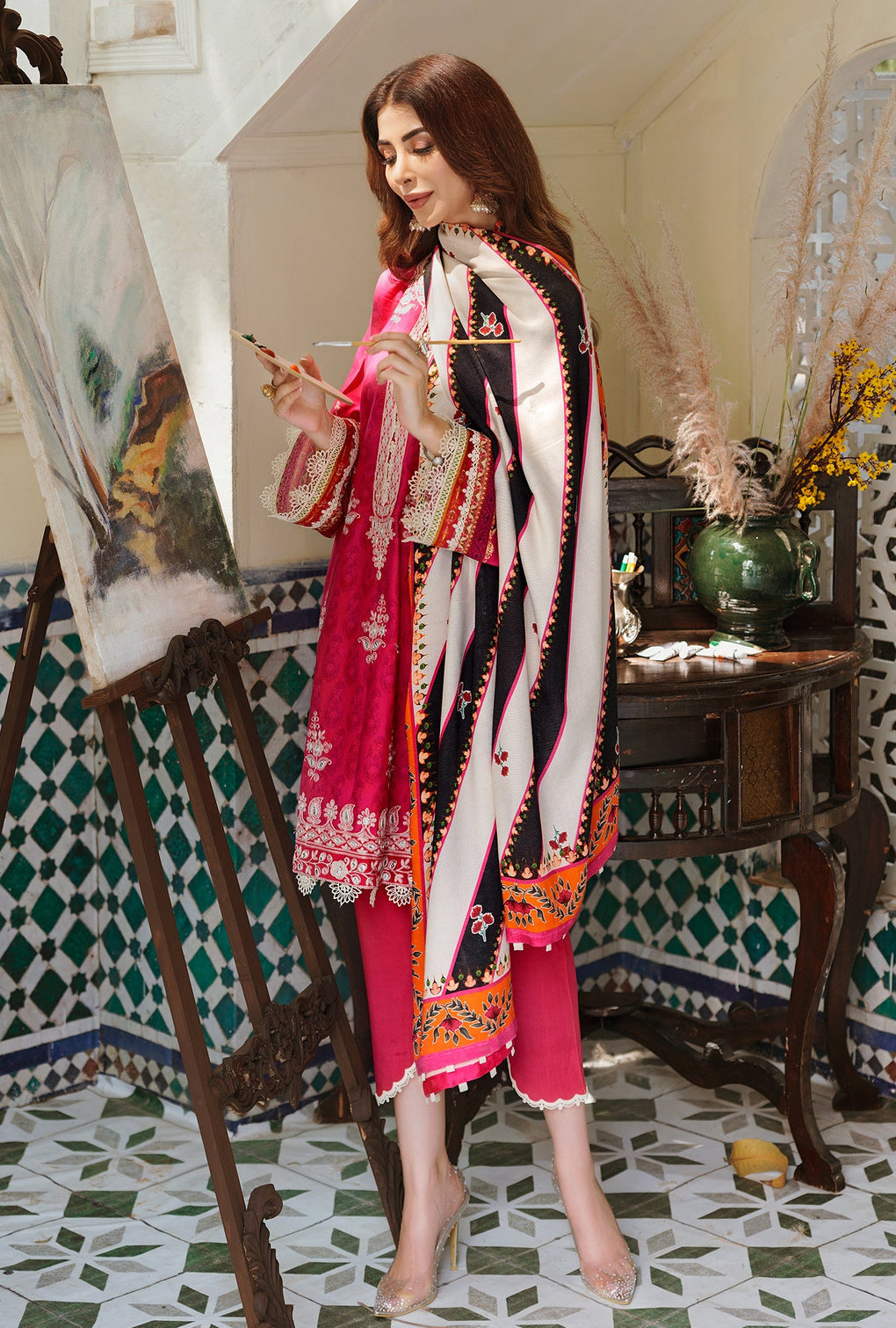 D3 - A - LUNA | Noor | Embroidered Prints Woolen Shawl Collection 2022
