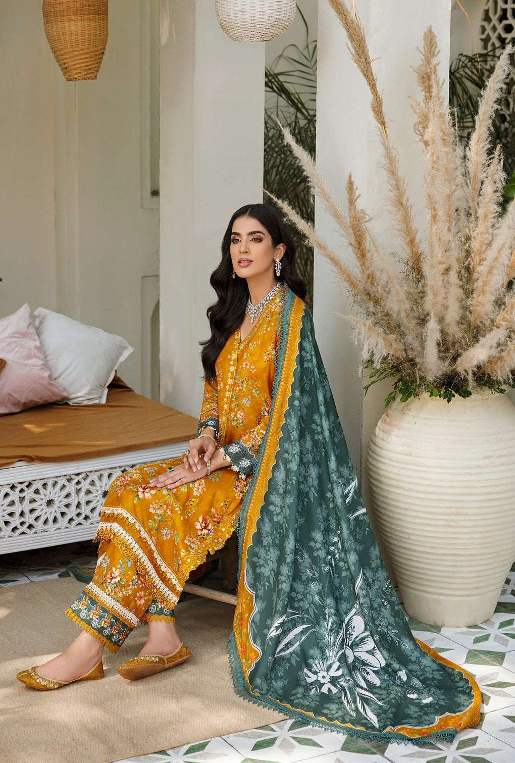 D1 - B - RUSTWOOD | Noor | Embroidered Prints Woolen Shawl Collection 2022