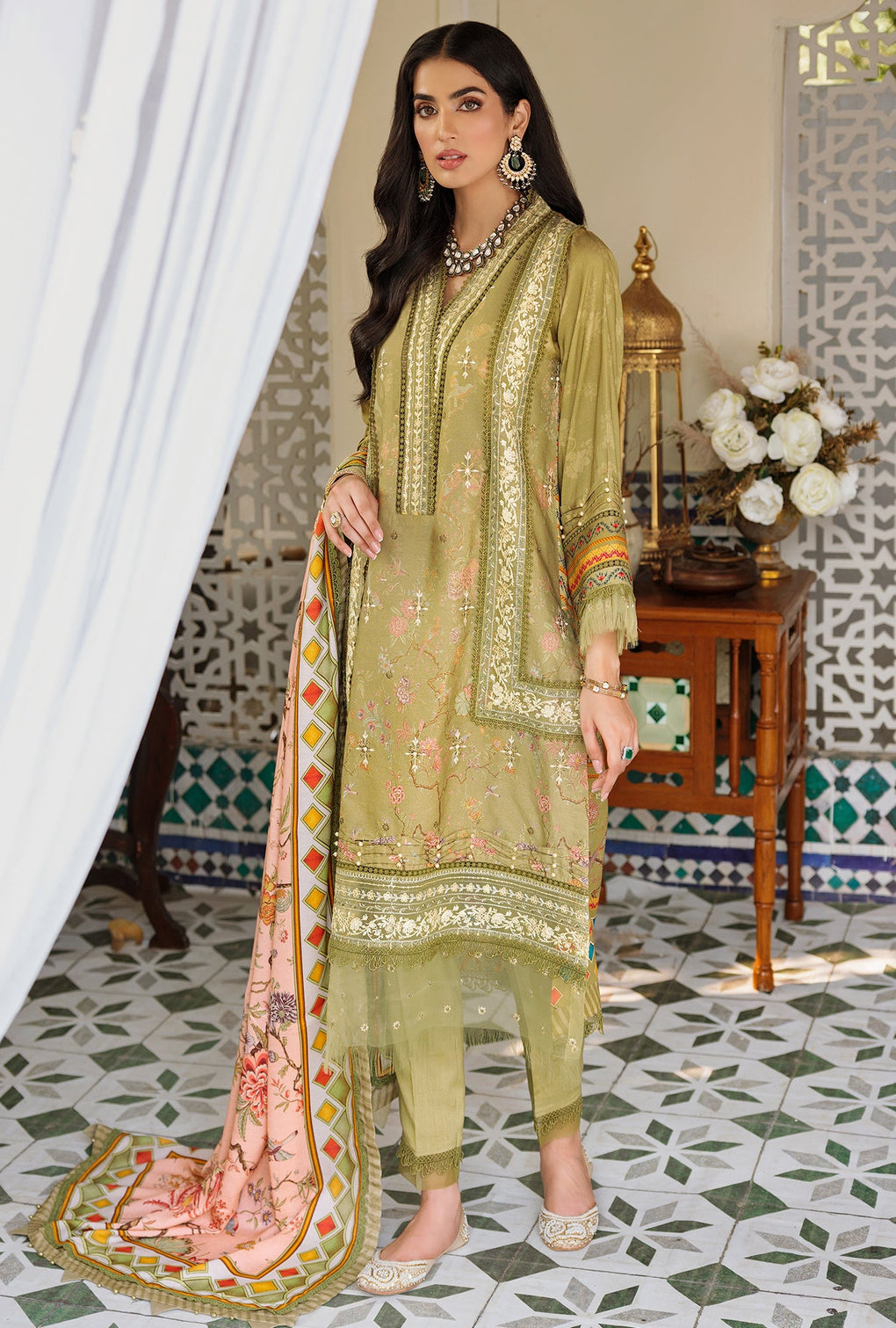 D7 - B - LAUREL | Noor | Embroidered Prints Woolen Shawl Collection 2022