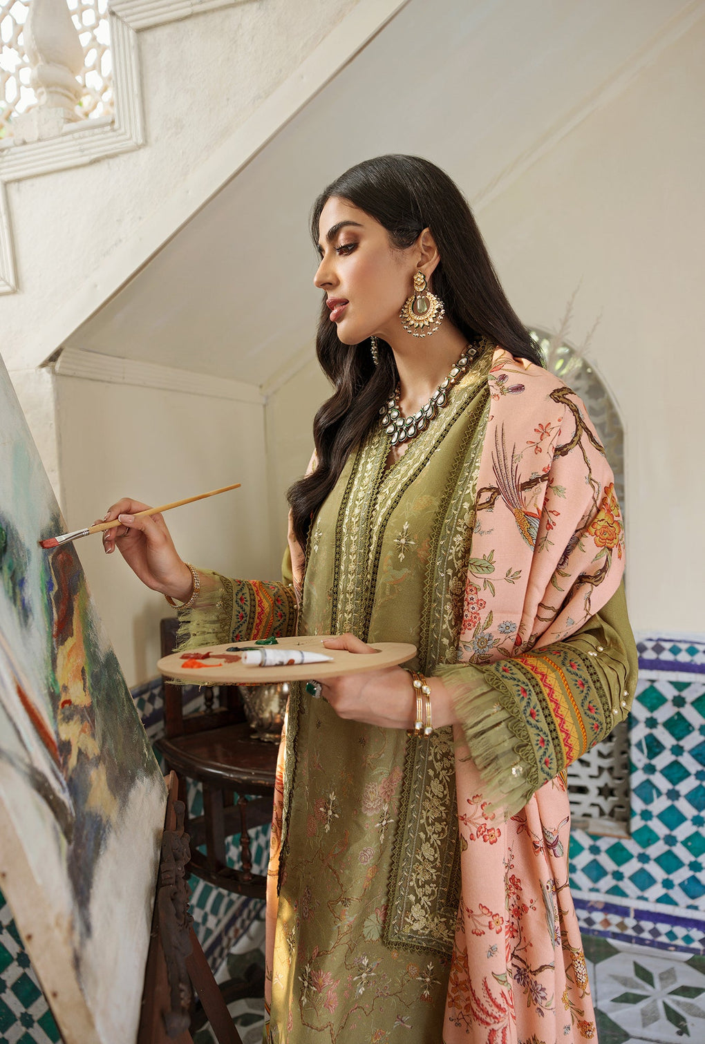 D7 - B - LAUREL | Noor | Embroidered Prints Woolen Shawl Collection 2022