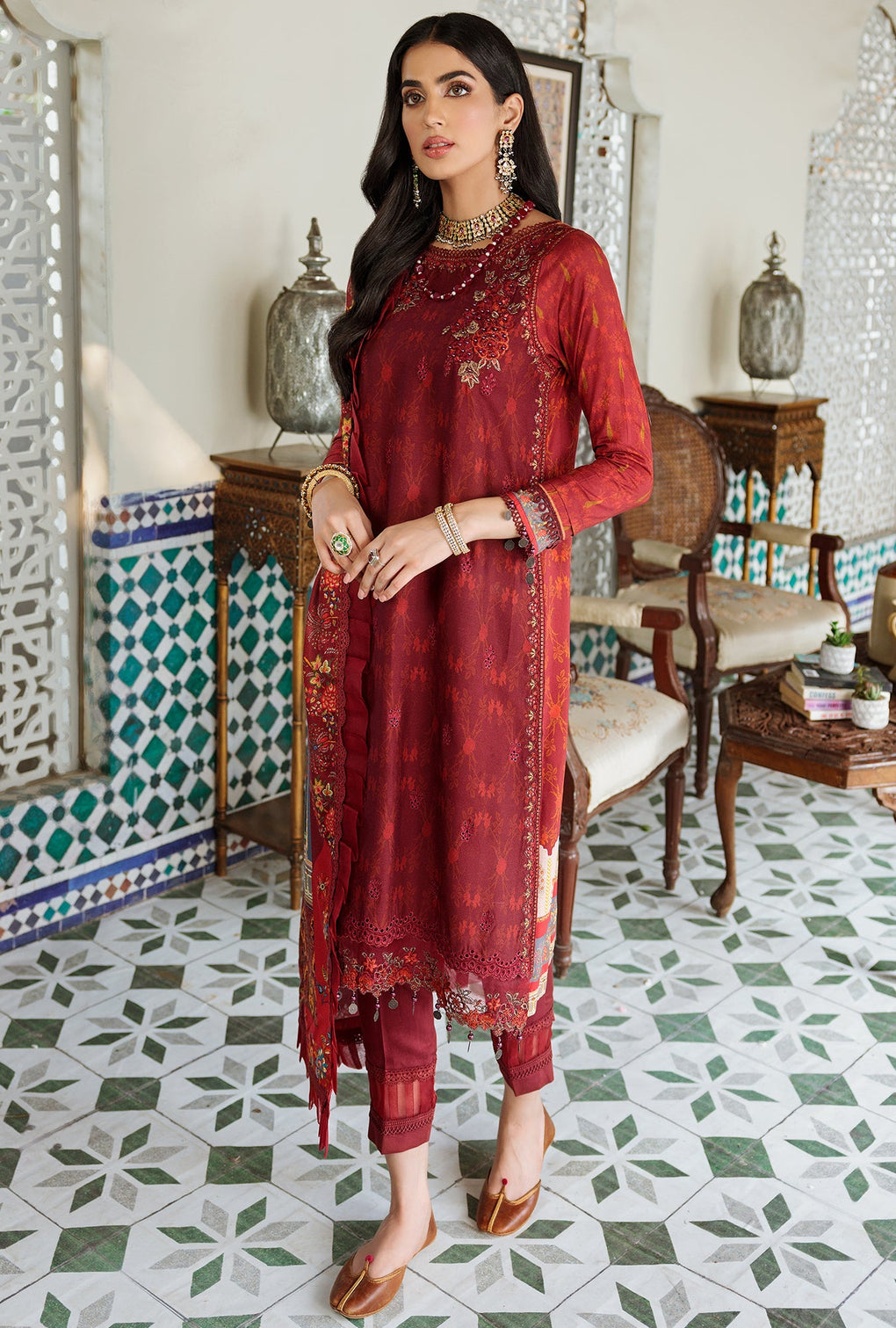 D6 - A - TIARA | Noor | Embroidered Prints Woolen Shawl Collection 2022