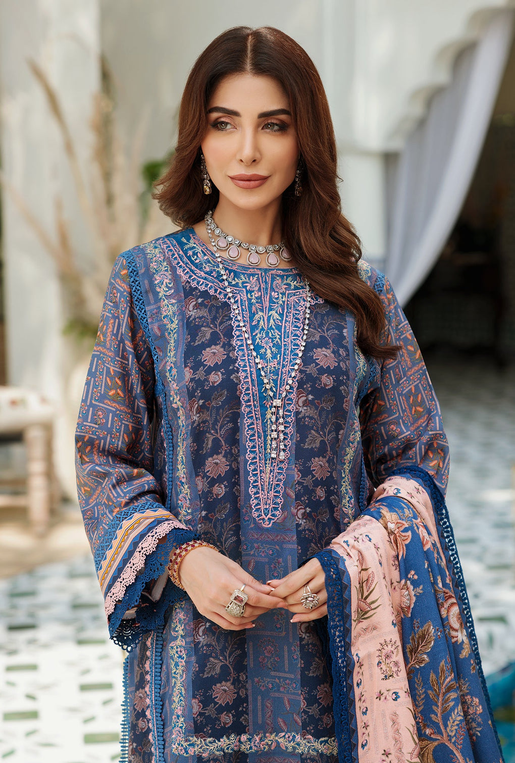 D2 - B - EVELYN | Noor | Embroidered Prints Woolen Shawl Collection 2022