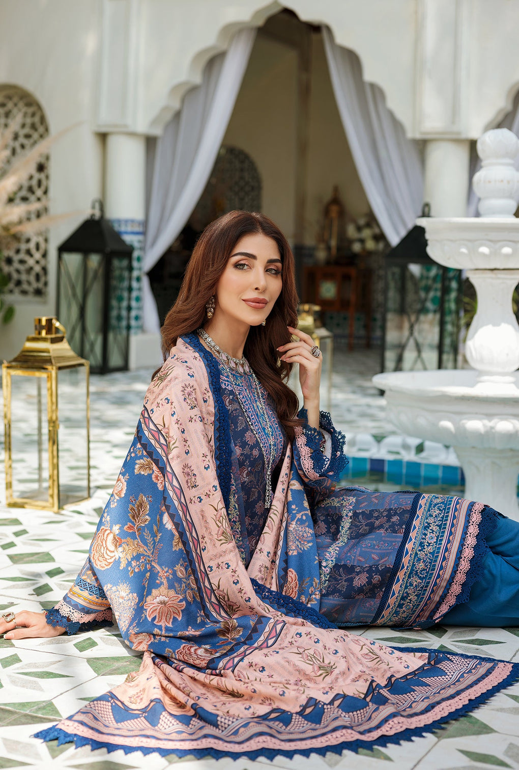 D2 - B - EVELYN | Noor | Embroidered Prints Woolen Shawl Collection 2022