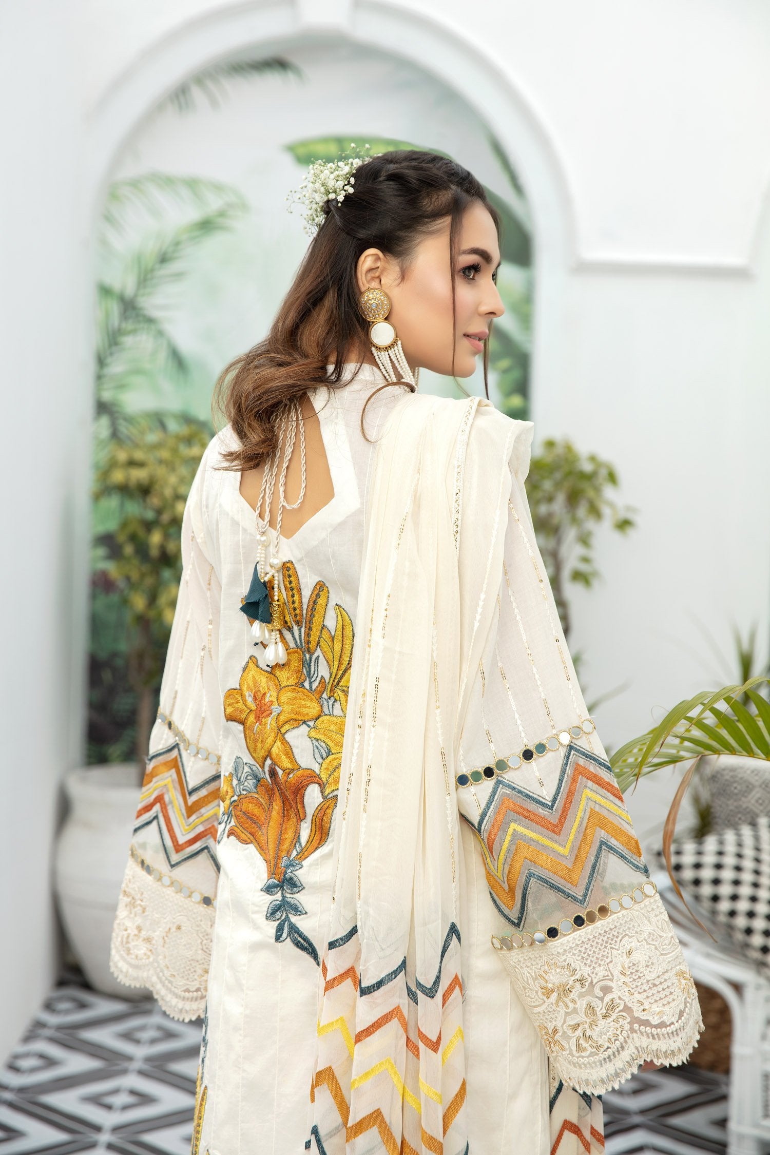 Creamed Butter | Adan's Libas | Digital Printed And Embroidered Schiffli Lawn