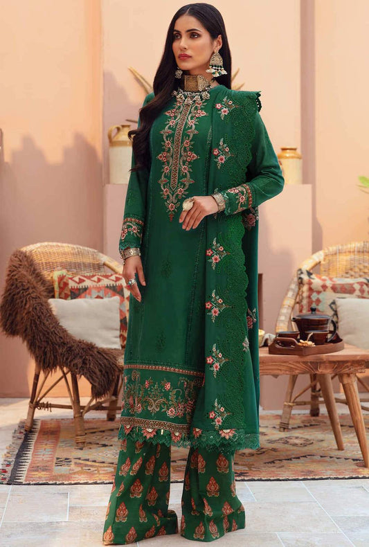 D3 - Basil  - Green | Noor | Winter Embroidered Shawl Collection 2021