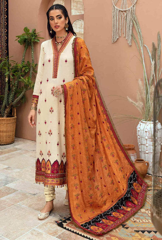 D6 - Ecru - Cream | Noor | Winter Embroidered Shawl Collection 2021
