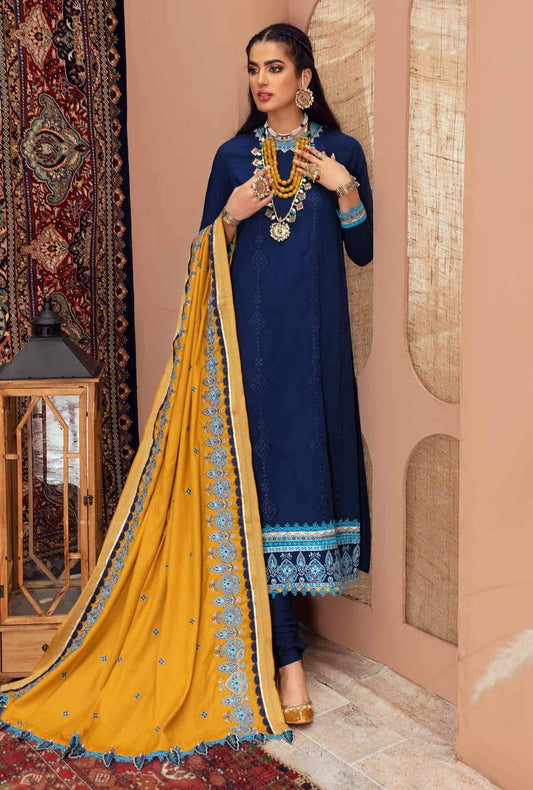 D7 - Berry  - Blue | Noor | Winter Embroidered Shawl Collection 2021