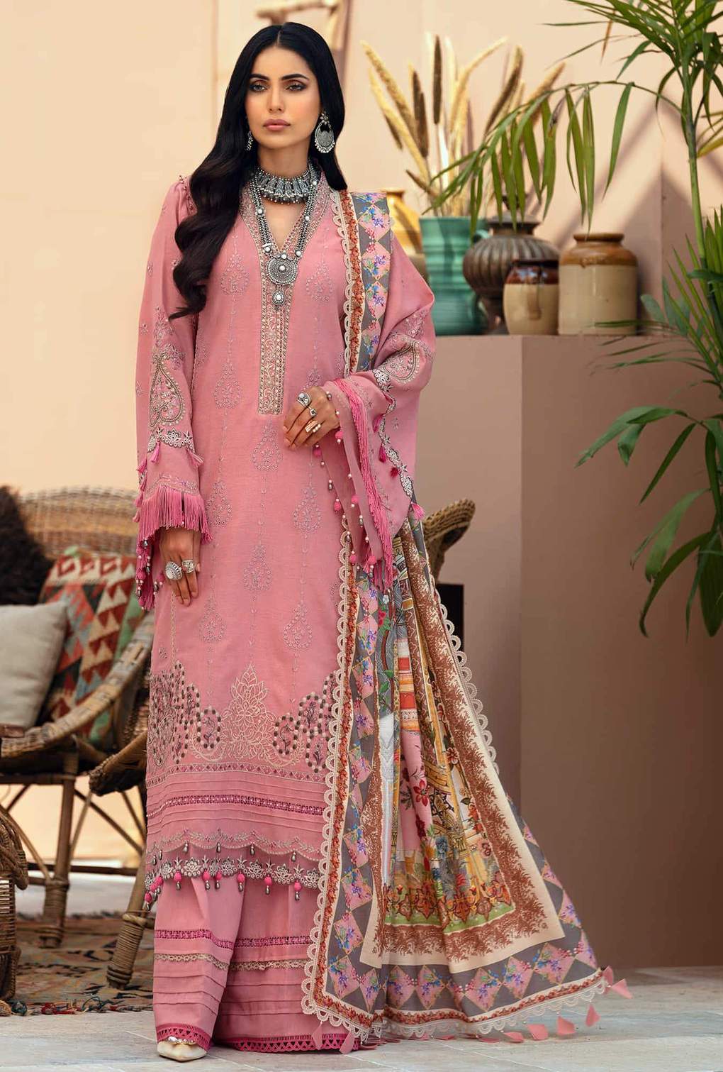 D8 - Rosewood  - Pink | Noor | Winter Embroidered Shawl Collection 2021