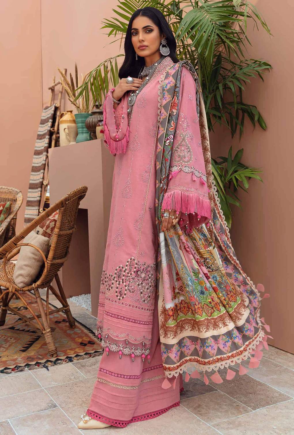D8 - Rosewood  - Pink | Noor | Winter Embroidered Shawl Collection 2021