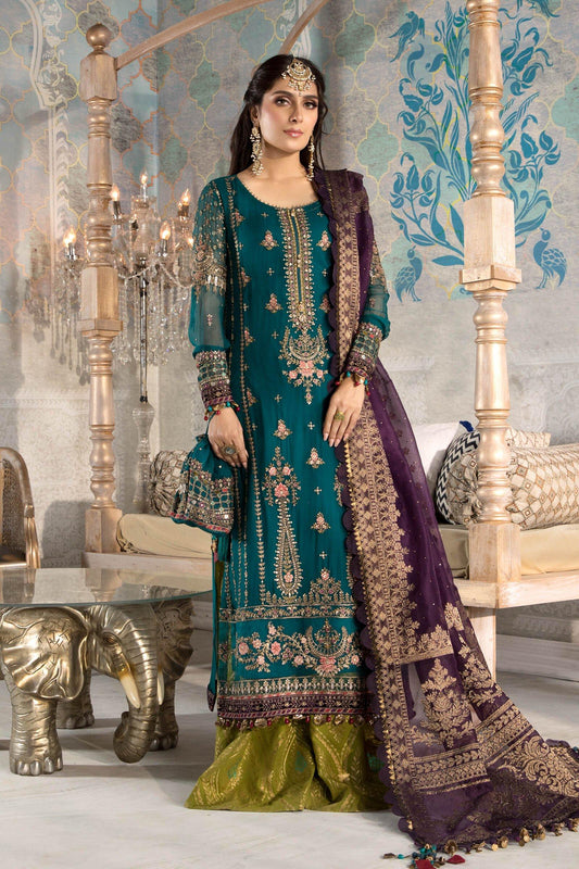 Teal blue, Olive Green and Purple (BD-2202) | Maria B | Mbroidered Heritage Festive Collection 2021