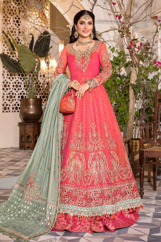 Salmon Pink and Feroza (BD-2402) | Maria B Mbroidered | Heritage Luxury Festive Formal 2022