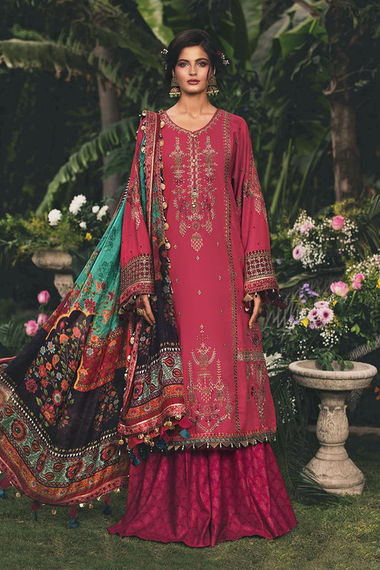 CST-202-Hot Coral Pink | MARIA B | Unstitched Sateen Collection