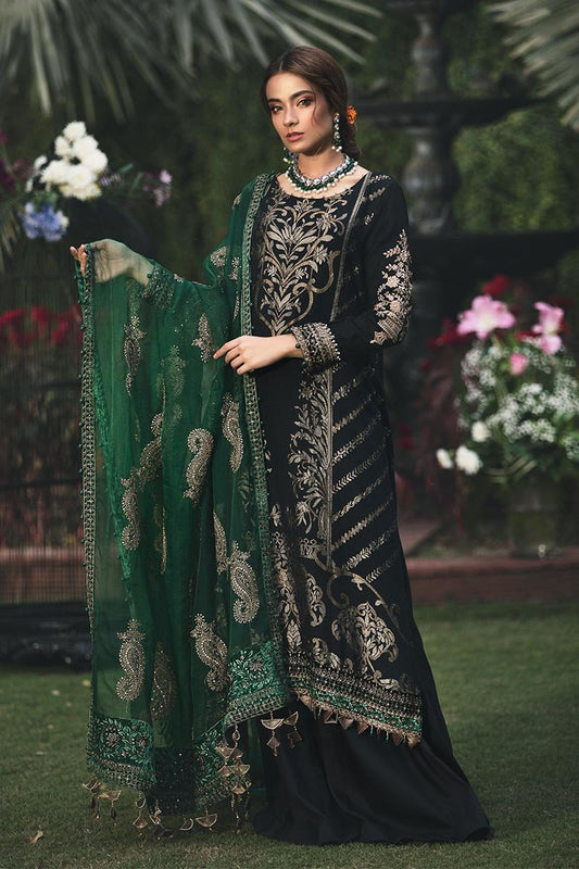 CST-203-Emerald Green and Black | MARIA B | Unstitched Sateen Collection