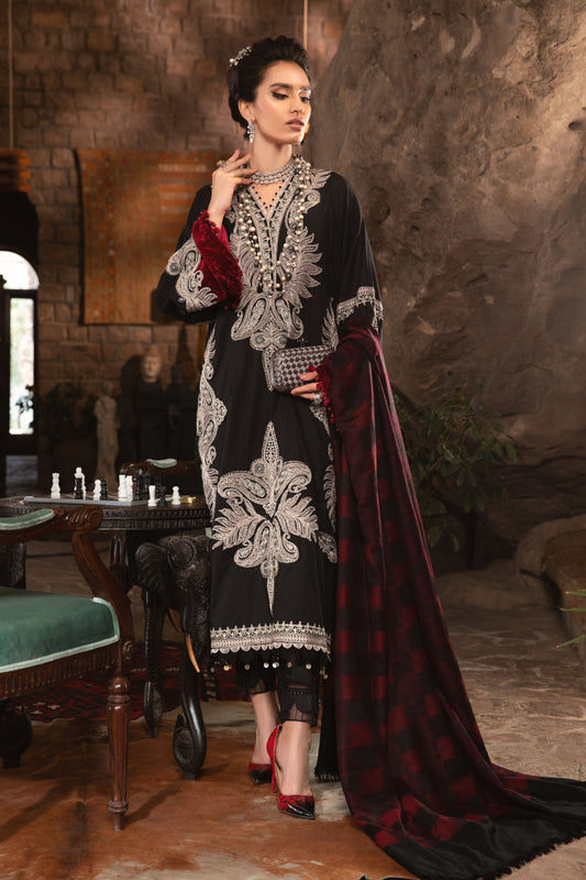 DL-1004-BLACK AND MAROON | Maria B | Linen Winter Unstitched Collection 2022