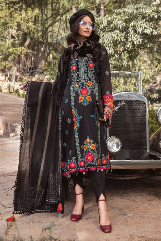 DL-1007-BLACK AND PINK | Maria B | Linen Winter Unstitched Collection 2022