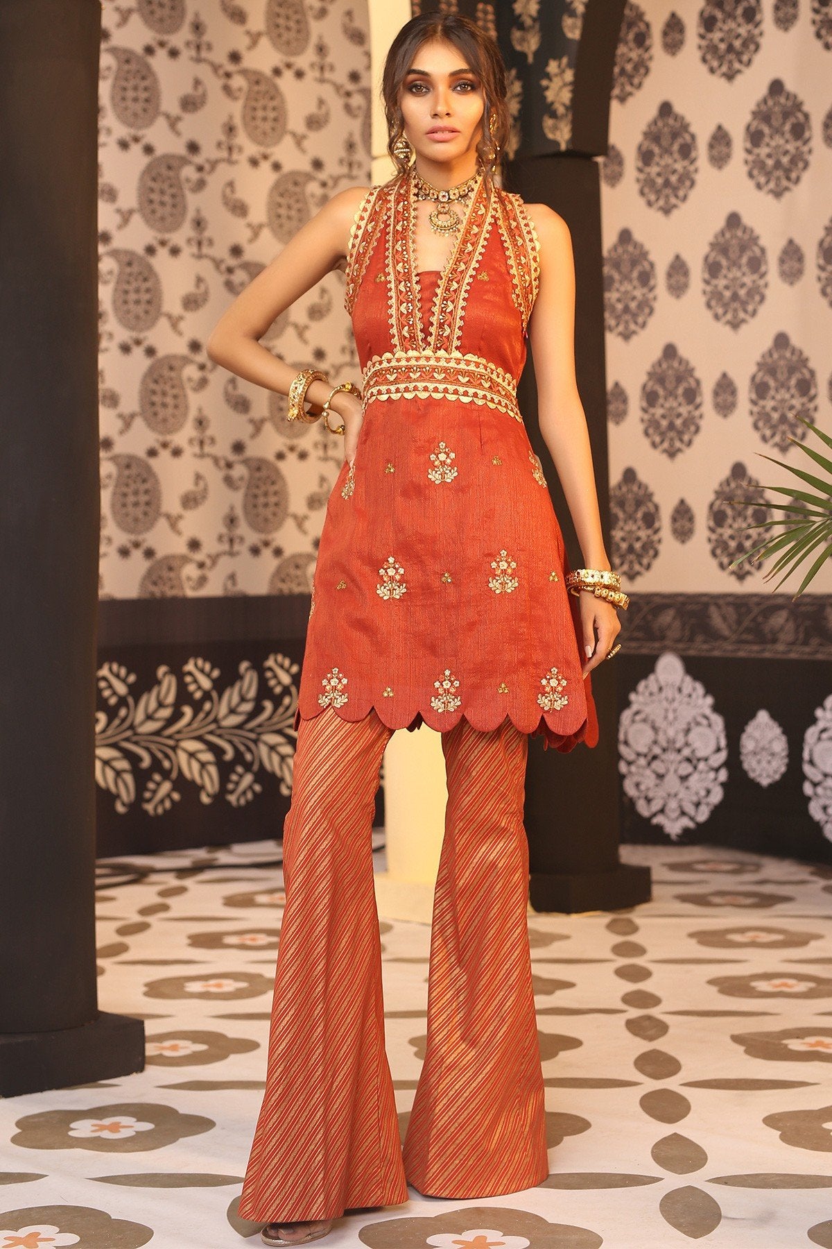 2 Piece Embroidered Suit with Cambric Trouser [Alkaram Festive Vol. 2]