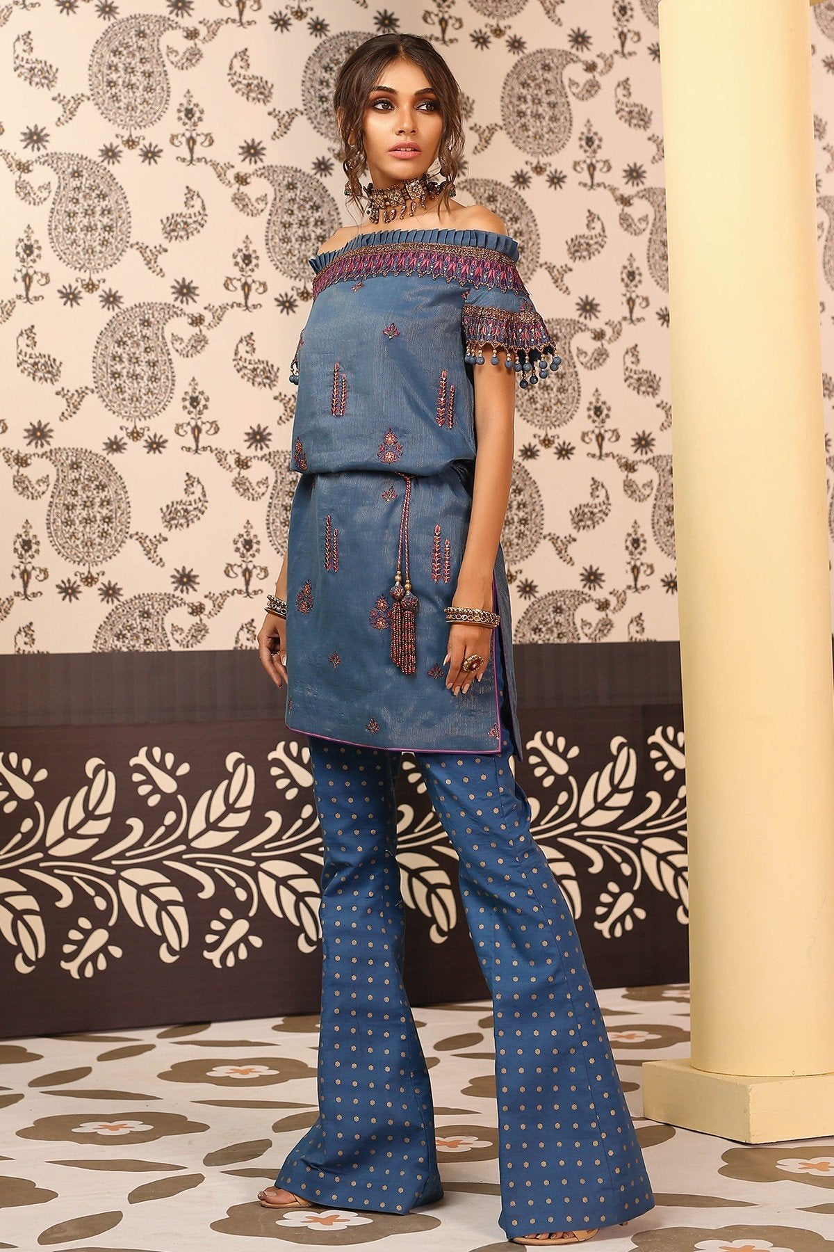 2 Piece Embroidered Suit with Cambric Trouser [Alkaram Festive Vol. 2]