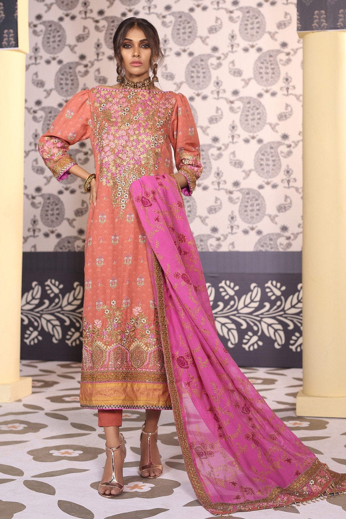  3 Piece Embroidered Suit with Chiffli Dupatta [Alkaram Festive Vol. 2]