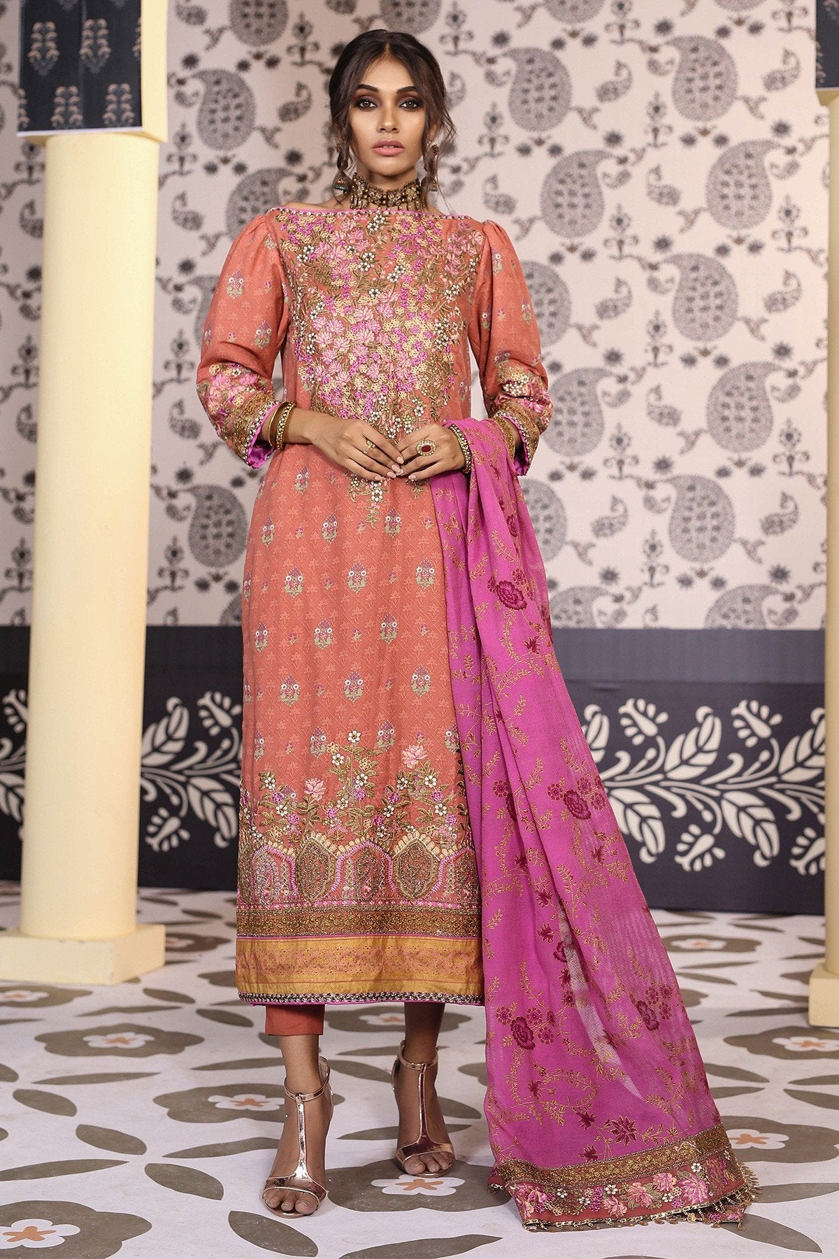 3 Piece Embroidered Suit with Chiffli Dupatta [Alkaram Festive Vol. 2]