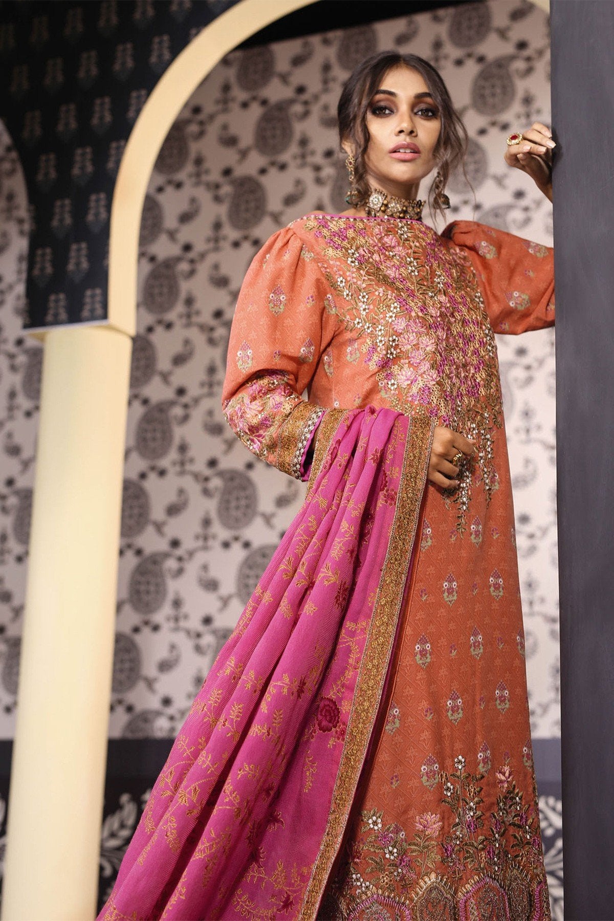 3 Piece Embroidered Suit with Chiffli Dupatta [Alkaram Festive Vol. 2]