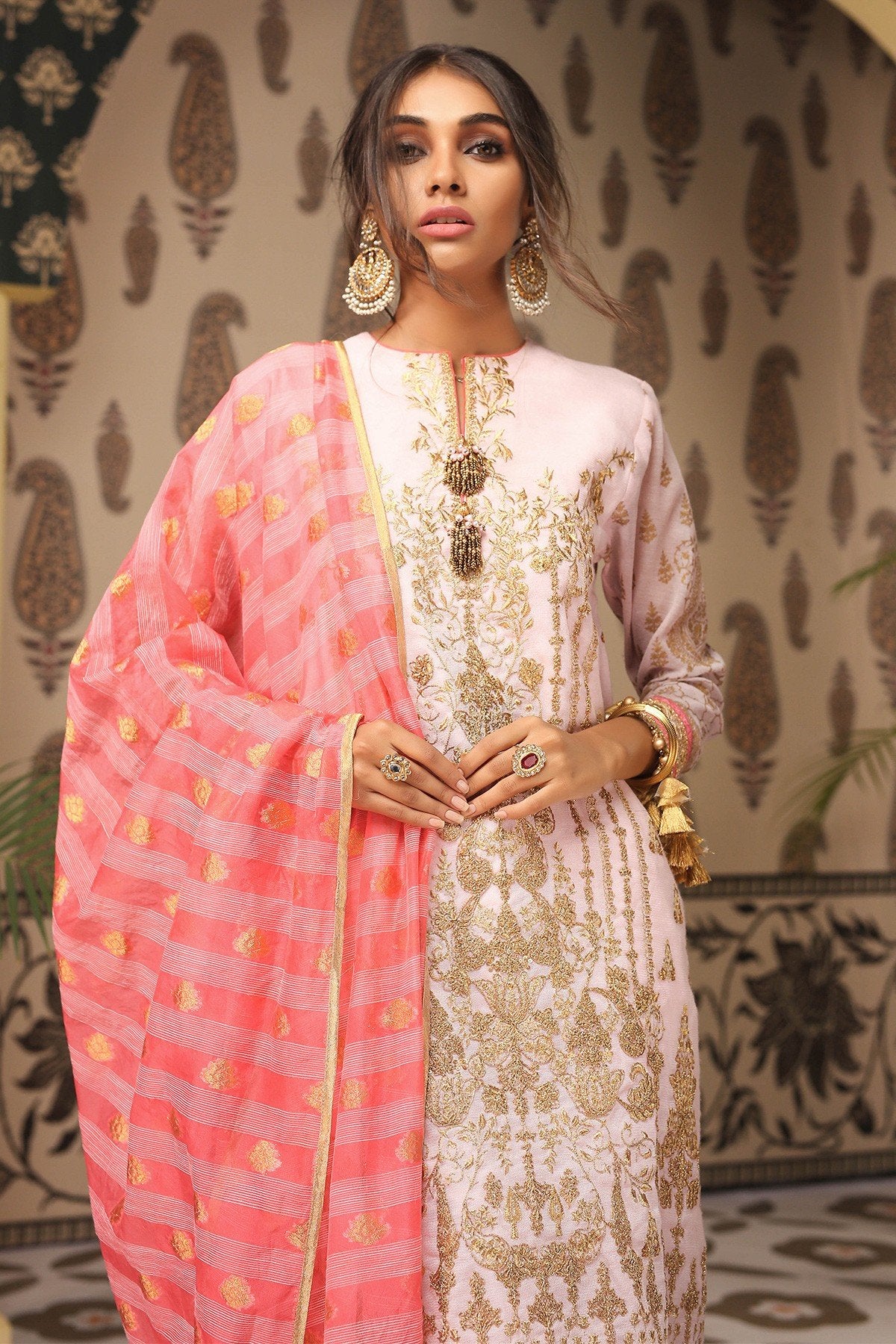 3 Piece Embroidered Suit with Jacquard Dupatta [Alkaram Festive Vol. 2]