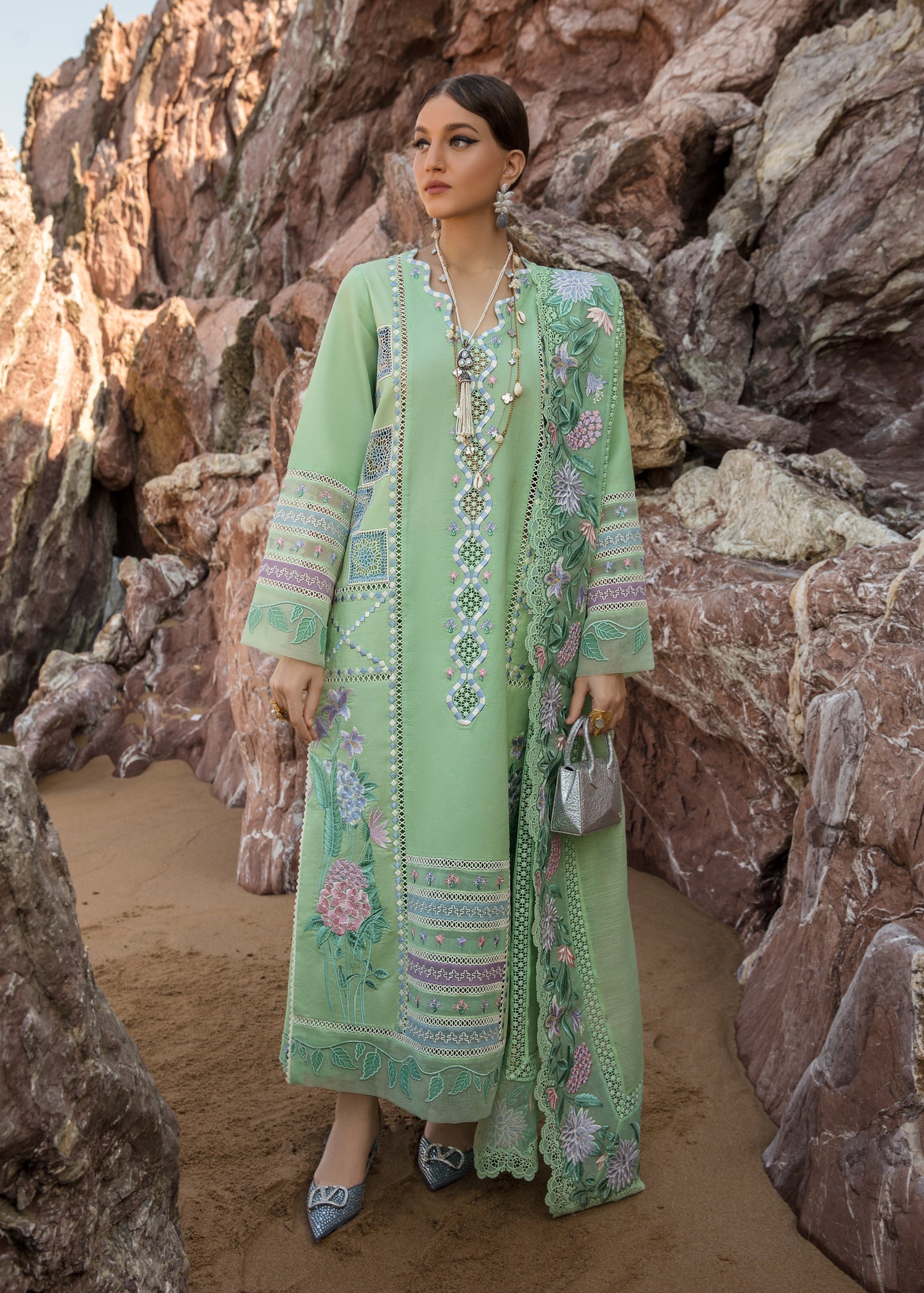 Bohemian Summer - Mint | Crimson | Luxury Lawn 2023