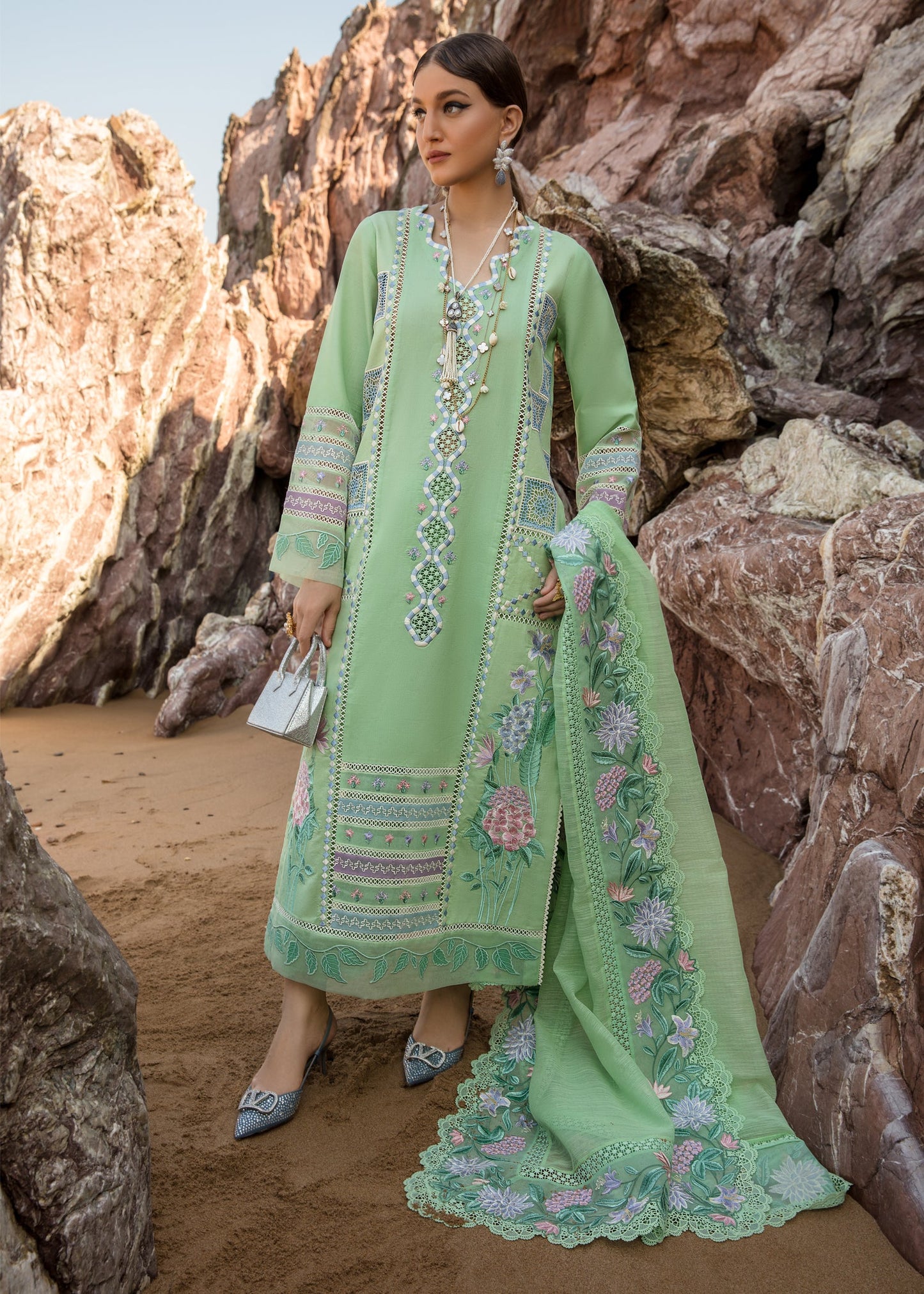 Bohemian Summer - Mint | Crimson | Luxury Lawn 2023