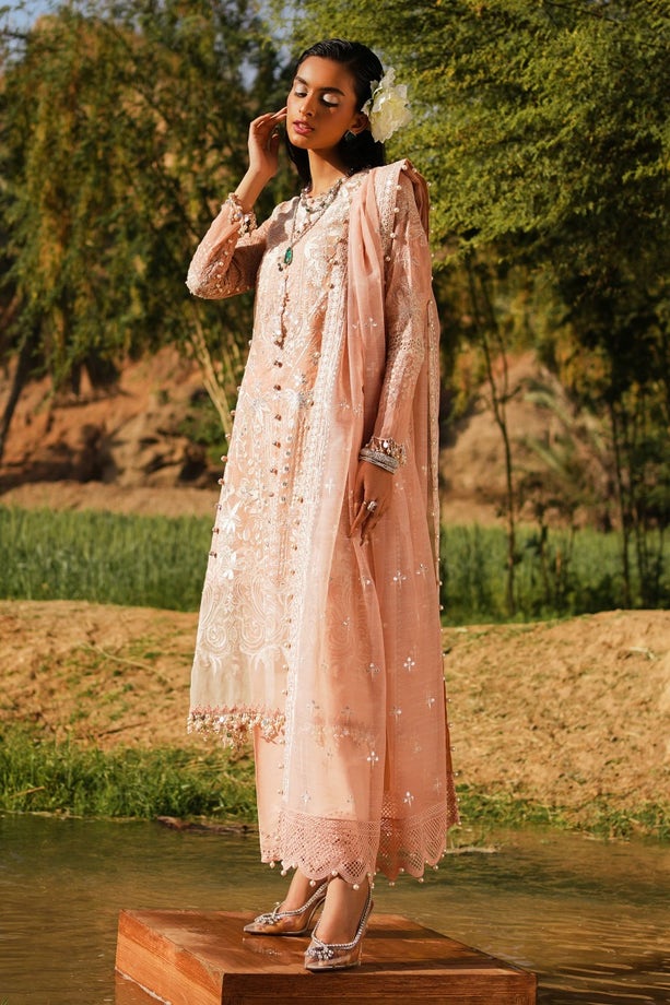 sana safinaz pink dress Hand-embroidered Pink Raw Silk Pakistani Dress: Sana Safinaz