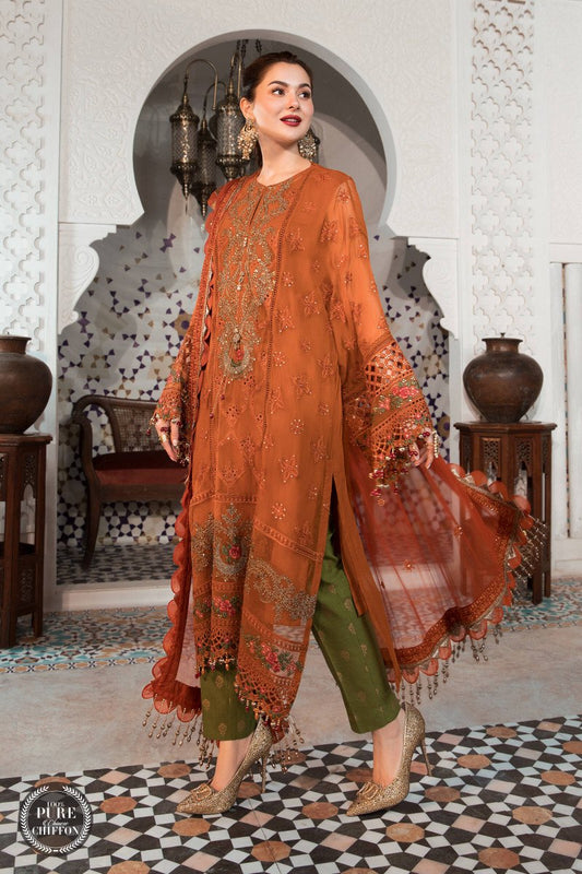 MPC-21-101-Rust and Olive Green | Maria B | Chiffon Eid Collection 2022