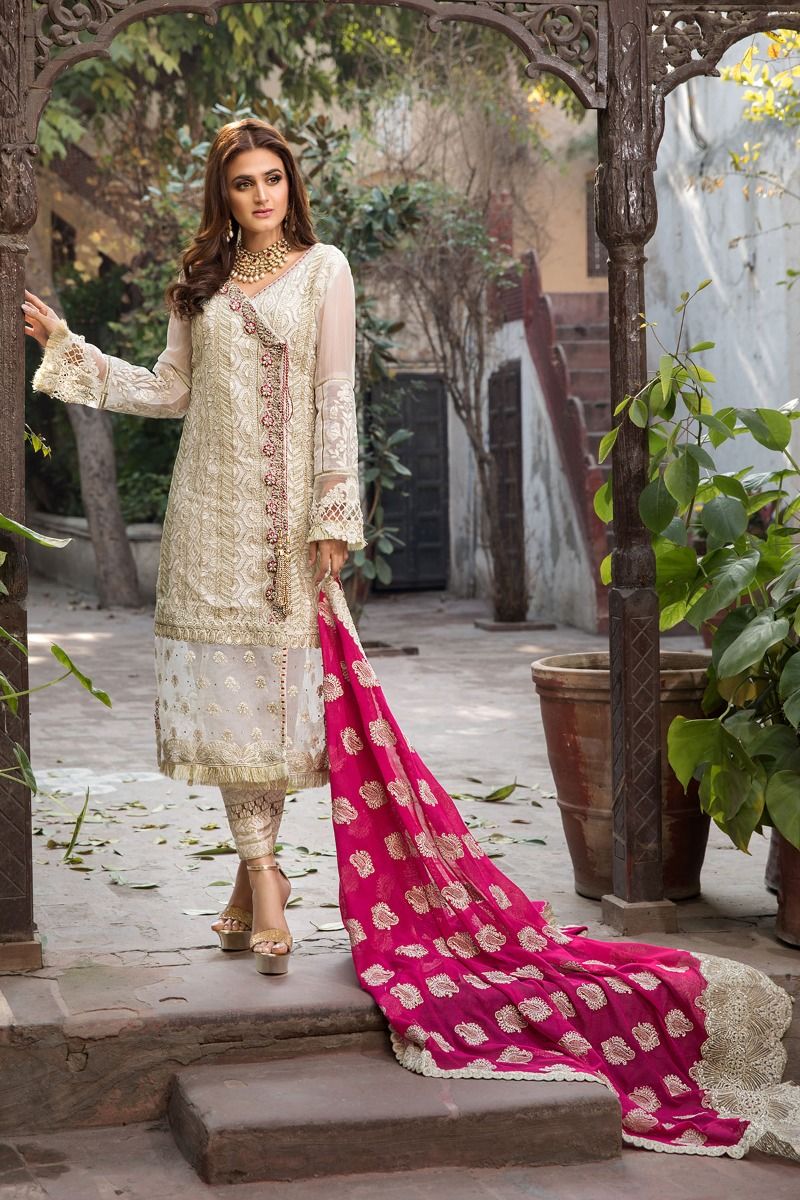Ivory/Pink Crinkle Chiffon Suit
