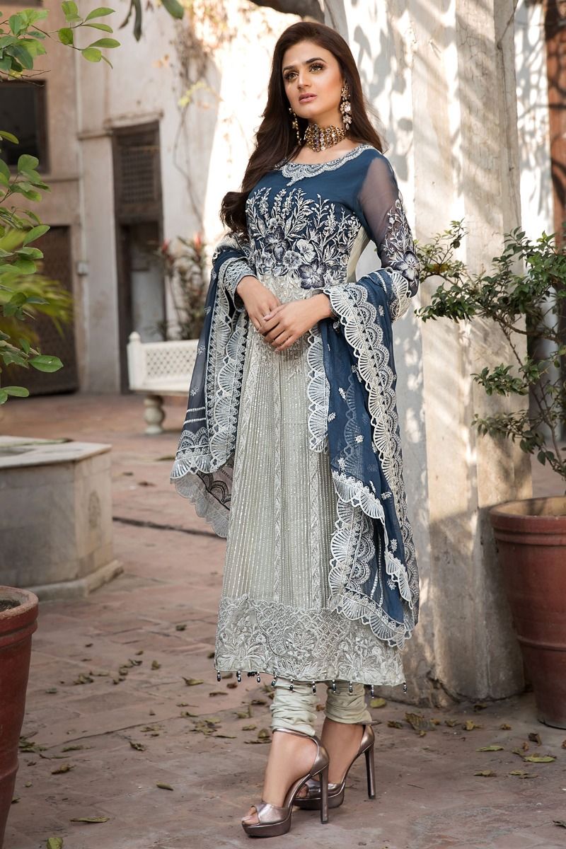 2353 Cobalt Florance | Motifz | Rang-e-Bahar | Luxury Embroidered Crinkle Chiffon'20