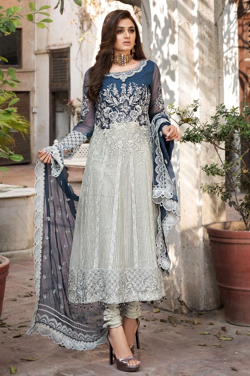 2353 Cobalt Florance | Motifz | Rang-e-Bahar | Luxury Embroidered Crinkle Chiffon'20