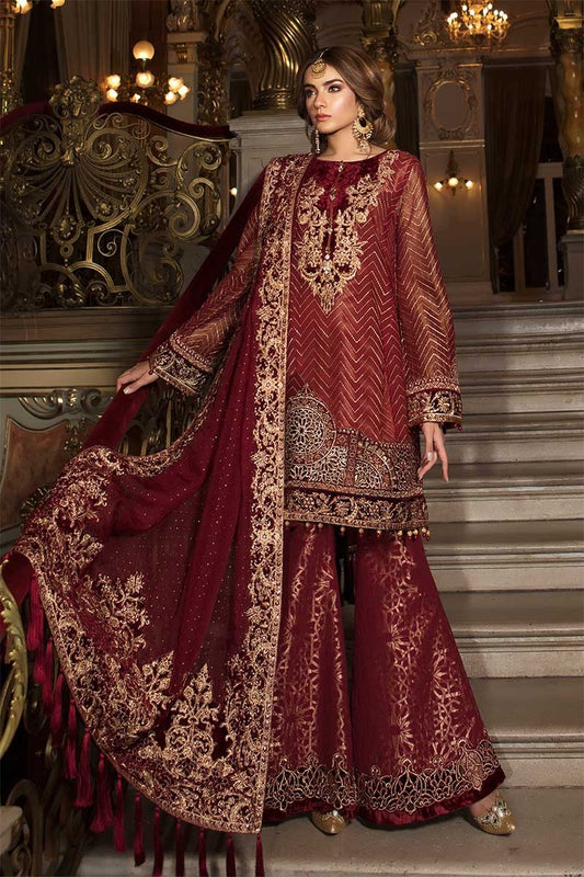 Maria B Unstitched MBROIDERED - Deep Ruby (BD-1503)