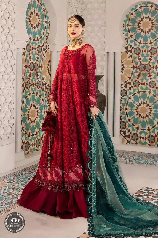 MPC-21-102-Cherry red with Shades of Teal | Maria B | Chiffon Eid Collection 2022